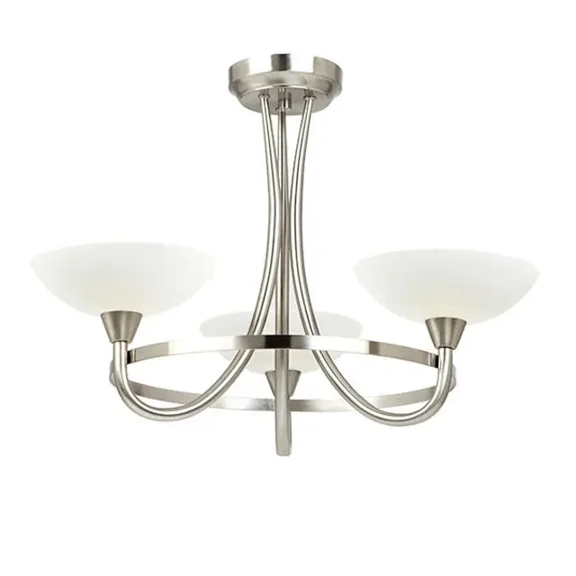 Cagney 3 Light Satin Chrome with Opal Glass Semi-Flush Ceiling Light