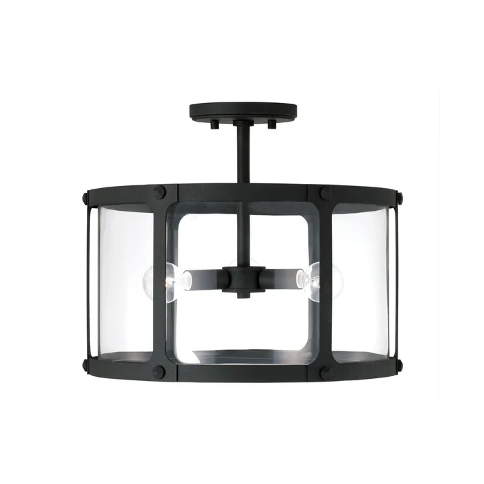 Capital Lighting 244931BI Brennen Three Light Semi-Flush Mount, Black Iron