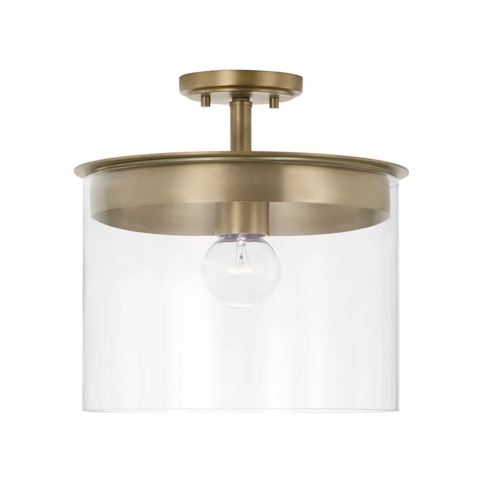 Capital Lighting 246812AD Mason One Light Semi-Flush Mount, Aged Brass