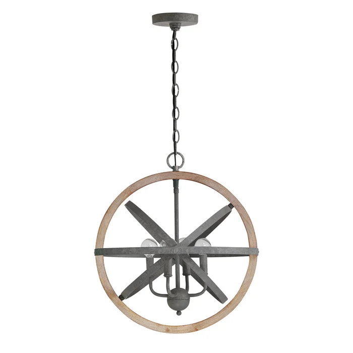 Capital Lighting 330544IW Bluffton Four Light Pendant, Iron and Wood