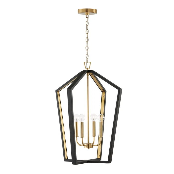 Capital Lighting 344541KM Maren Four Light Pendant, Flat Black and Matte Brass