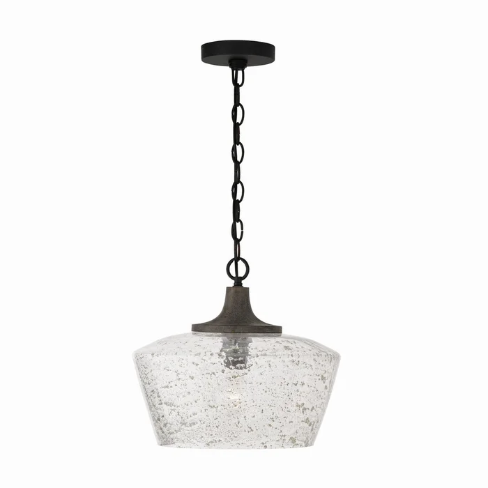 Capital Lighting 347611CK Clive One Light Pendant, Carbon Grey and Black Iron