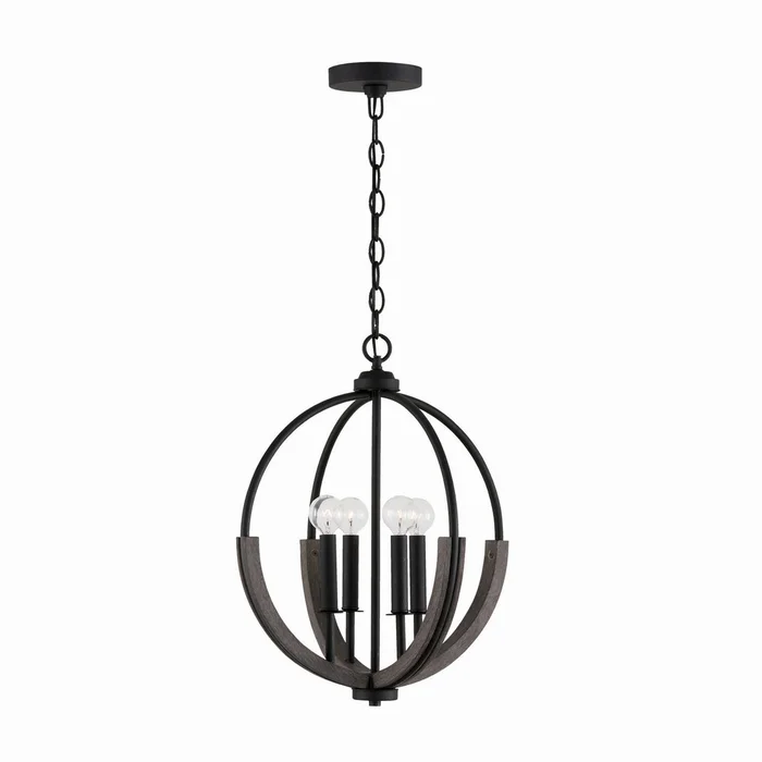 Capital Lighting 347642CK Clive Four Light Pendant, Carbon Grey and Black Iron