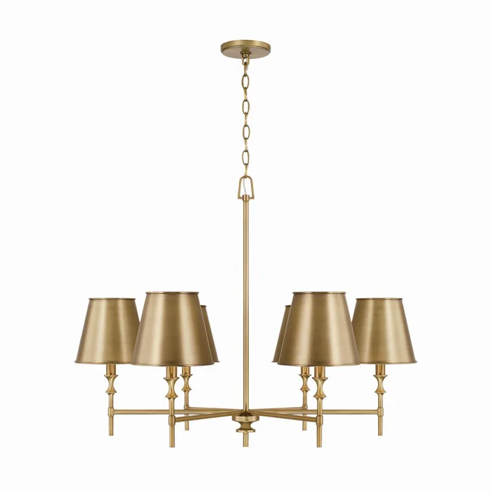 Capital Lighting 449761AD-707 Whitney Six Light Chandelier, Aged Brass