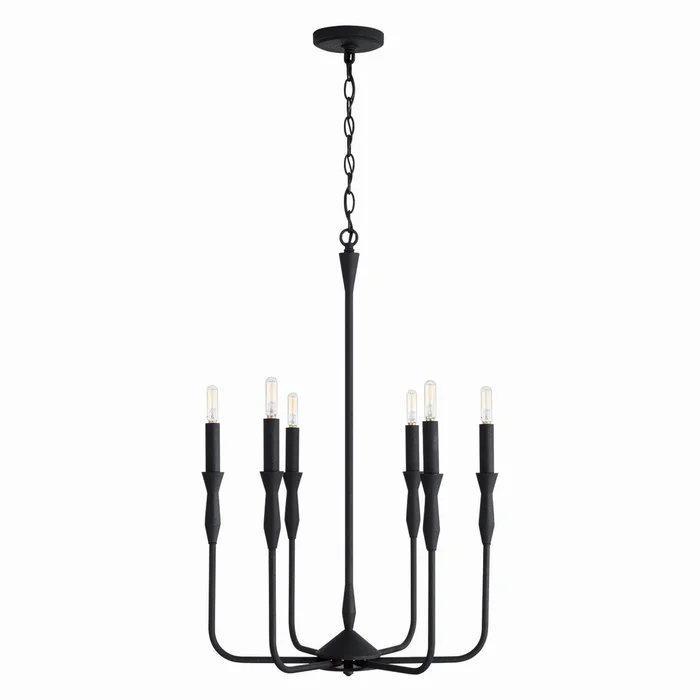 Capital Lighting 450361XK Paloma Six Light Chandelier, Textured Black