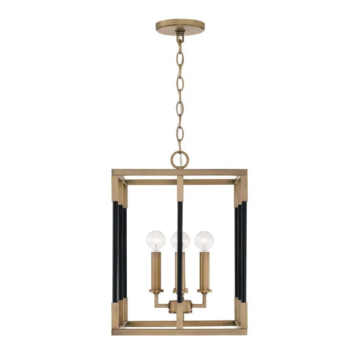 Capital Lighting 544741AB Bleeker Four Light Foyer Pendant, Aged Brass and Black