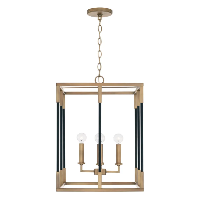 Capital Lighting 544742AB Bleeker Four Light Foyer Pendant, Aged Brass and Black