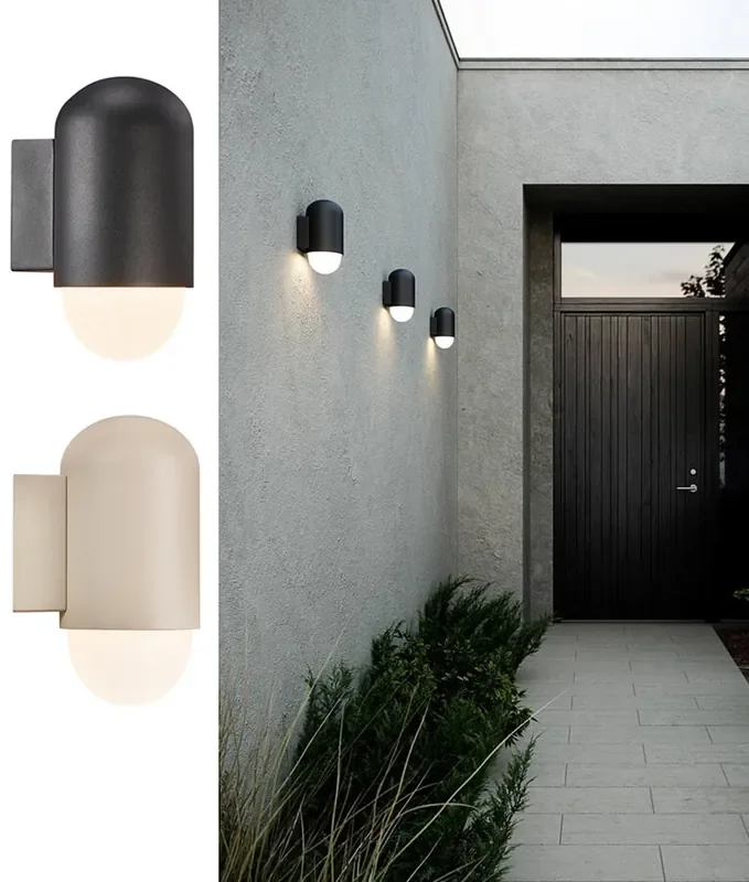 Capsule Design Exterior Wall Light in Aluminium with Opal Glass