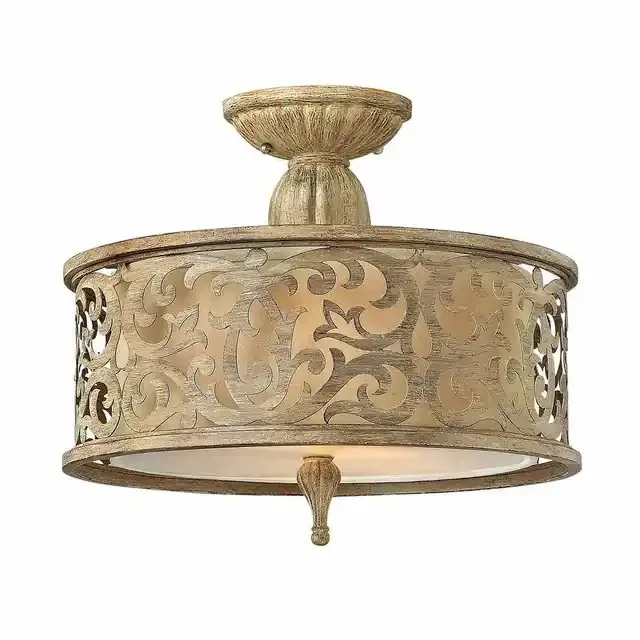 Carabel 2 Light Brushed Champagne Semi Flush Ceiling Light