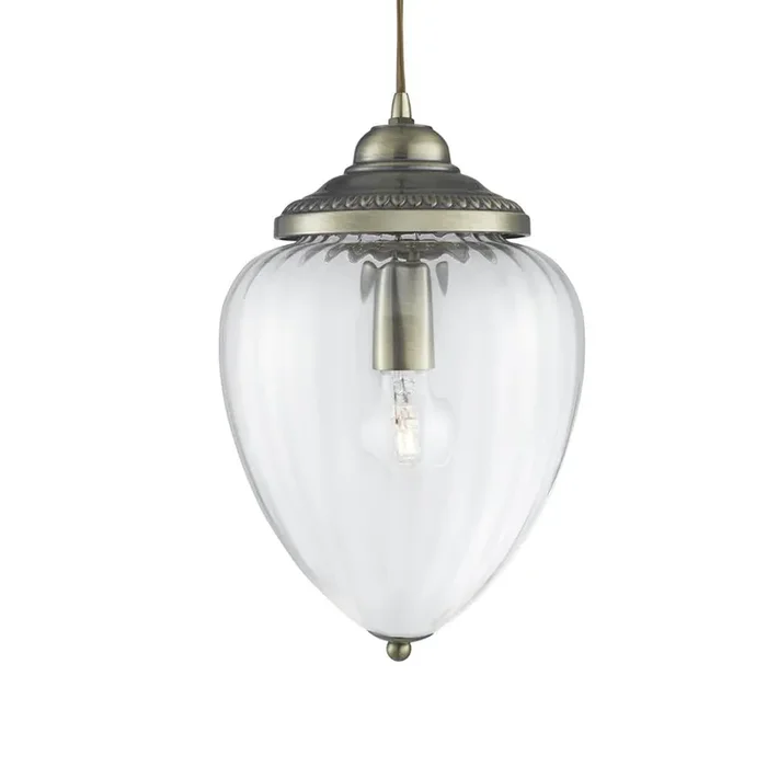 Ceiling Pendant – Antique Brass & Ribbed Glass (0483MOS1091AB)