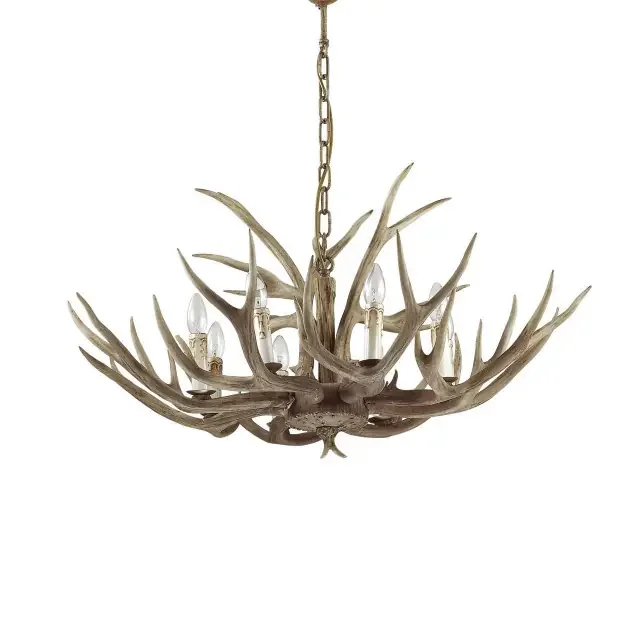 Chalet SP8 8 Light Beige with Resin Horns and Wood Pendant Light