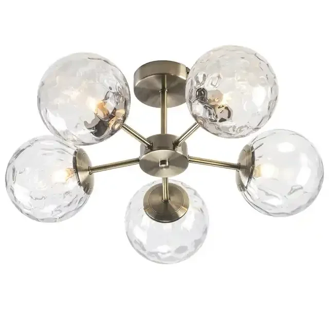 Charlton 5 Light Antique Brass with Clear Diffuser Semi Flush Ceiling Light