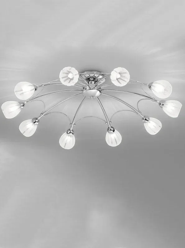 Chloris 10 Light Chrome with Frosted Glass Semi Flush Ceiling Light