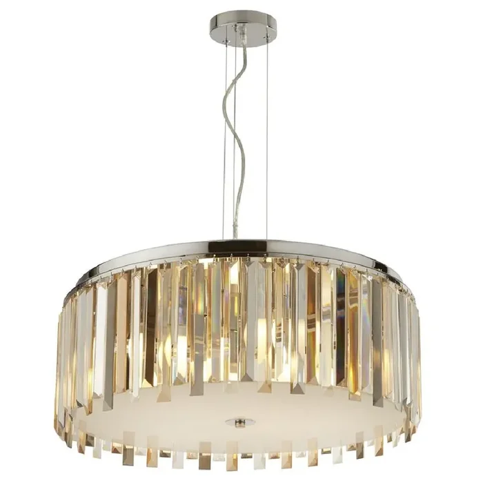 Chrome & Mixed Colour Coffin Crystal Vintage 5 Lamp Pendant Light 60cm