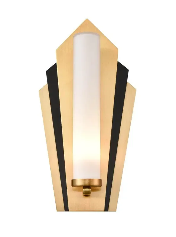 Chrysler Gold and Matt Black with Opal Cylinder IP44 Bathroom Wall Light