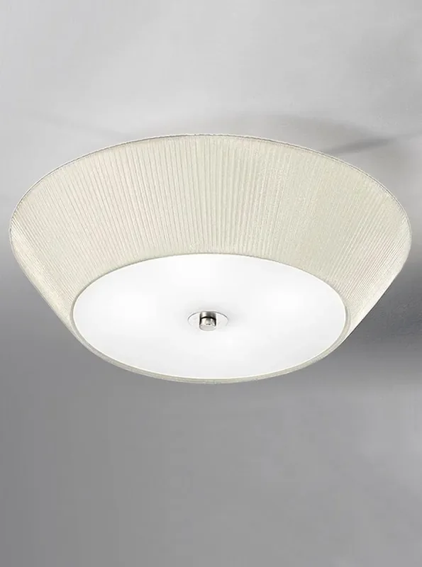 Circular 4 Light Satin Glass with Cream Shade Flush Ceiling Light