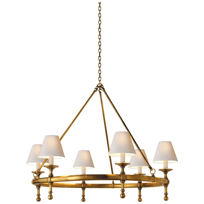 Classic Six Light Chandelier, Hand-Rubbed Antique Brass
