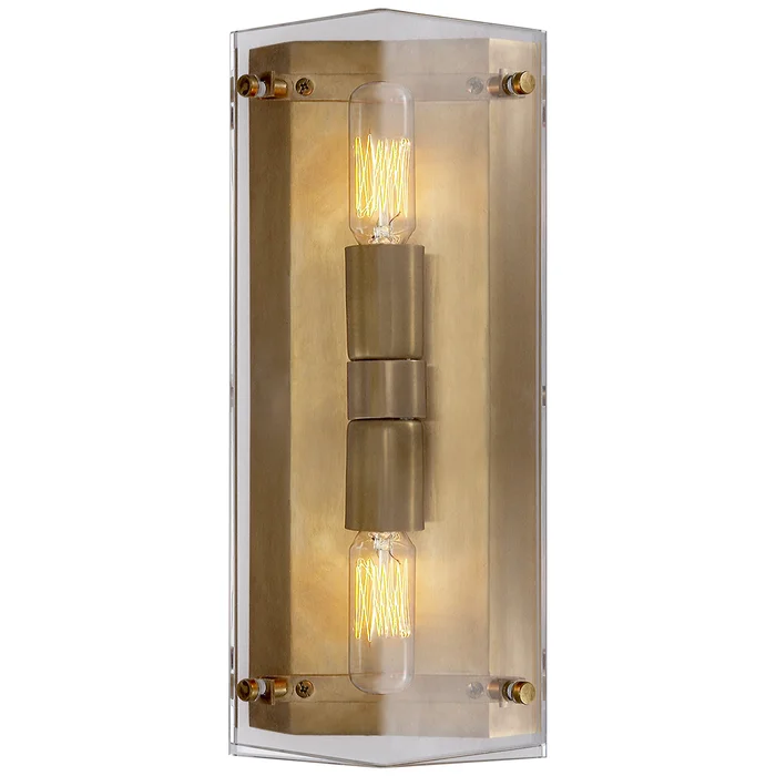 Clayton Two Light Wall Sconce, Crystal And Hand-Rubbed Antique Brass