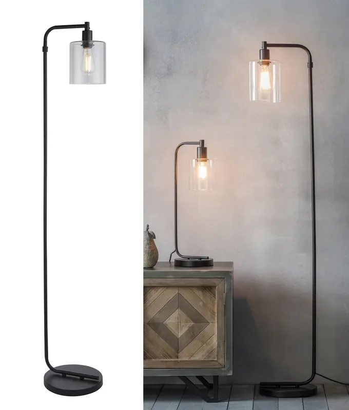 Clear Glass Shade Floor Light – Matt Black
