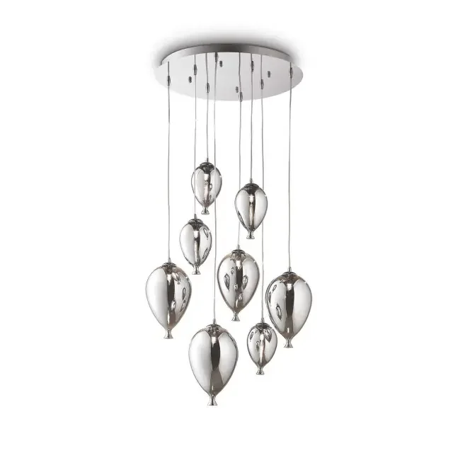 Clown SP8 8 Light Chrome with Smoke Glass Balloon Cluster Pendant Light