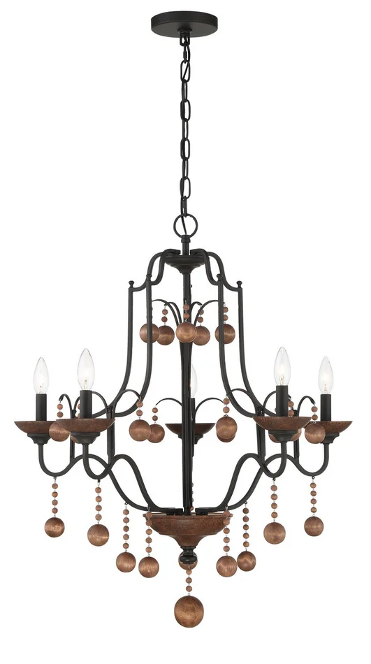 Colonial Charm Five Light Chandelier in Old World Bronze w/Walnut (7|2665-723)