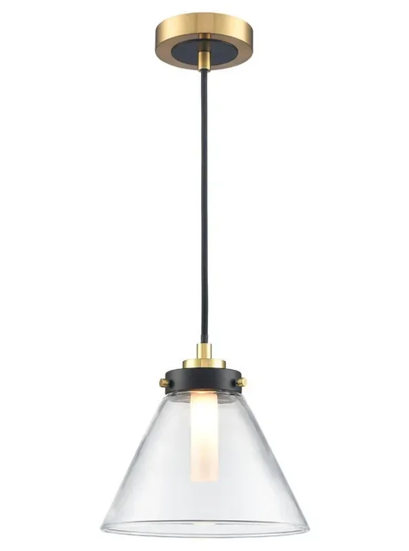 Conica Matt Black and Aged Brass with Clear Diffuser Pendant Light