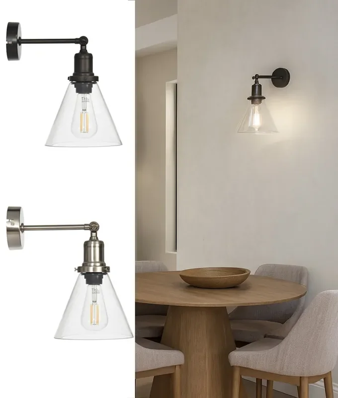 Conical Clear Glass Adjustable Wall Light – Vintage Styling