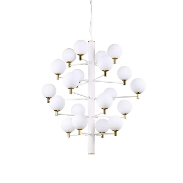Copernico SP20 20 Light White with Brass and White Spheres Pendant Light