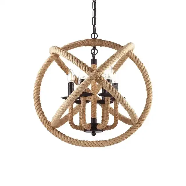 Corda SP6 6 Light Black with Hemp Rope Pendant Light