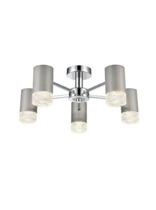 Cordelia 5 Light Brushed Satin Nickel Semi Flush Ceiling Light