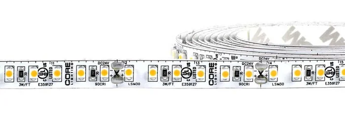 Core Lighting LSM30-50K-100FT-24V Indoor Flexible LED Tape Light Strip, 100 Ft., 3W, 24V, 5000K
