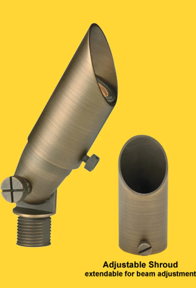 Corona Lighting CL-530B-AB Cast Brass Outdoor Directional Light with Adjustable Hood, 12V, 20W MR8, Antique Bronze