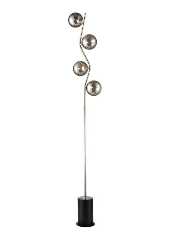 Cosmic 4 Light Satin Nickel and Black with Smoke Glass Shades Floor Lamp