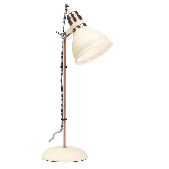 Cream & Copper Vintage Dome Head Table Desk Lamp 49cm