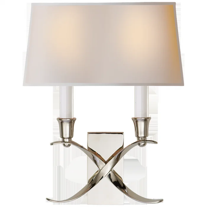 Cross Bouillotte Small Sconce in Polished Nickel with Natural Paper Shade