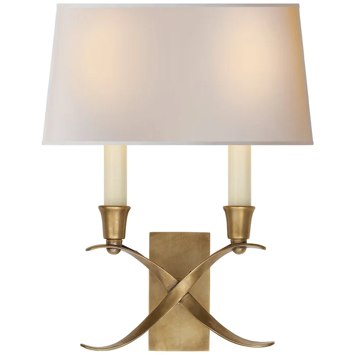 Cross Bouillotte Two Light Wall Sconce, Antique-Burnished Brass