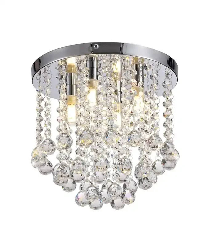 Crystal & Chrome Flush Ceiling Light – IP44 Rated
