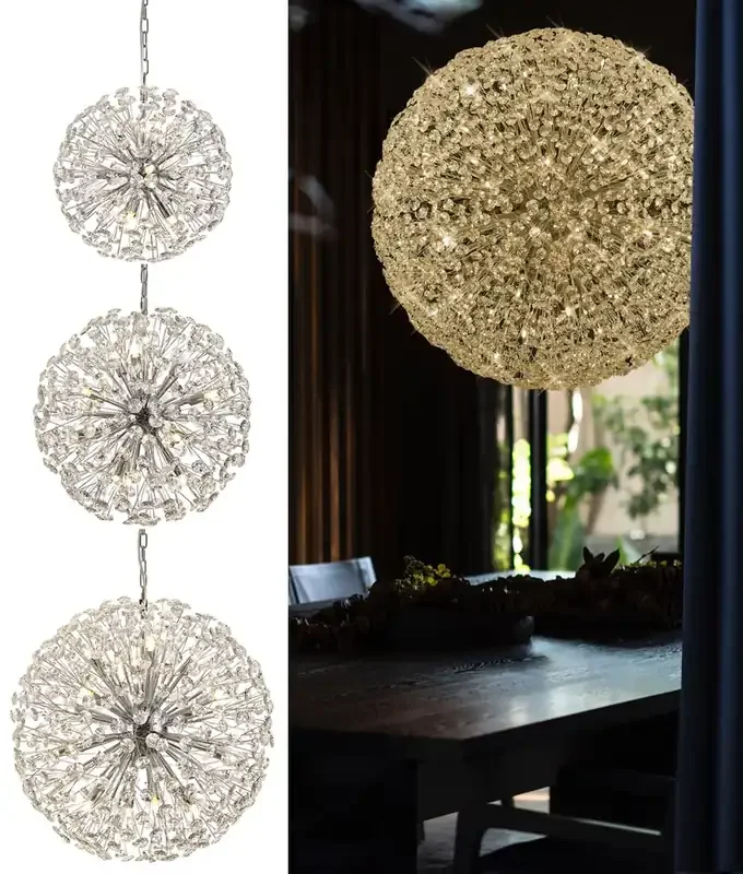 Crystal & Polished Chrome Sphere Pendant – 4 Sizes