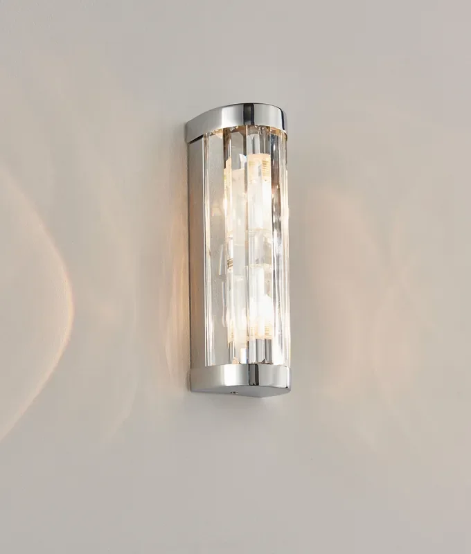 Crystal and Chrome Wall Light – Designed for Safe Use in Chic Bathrooms