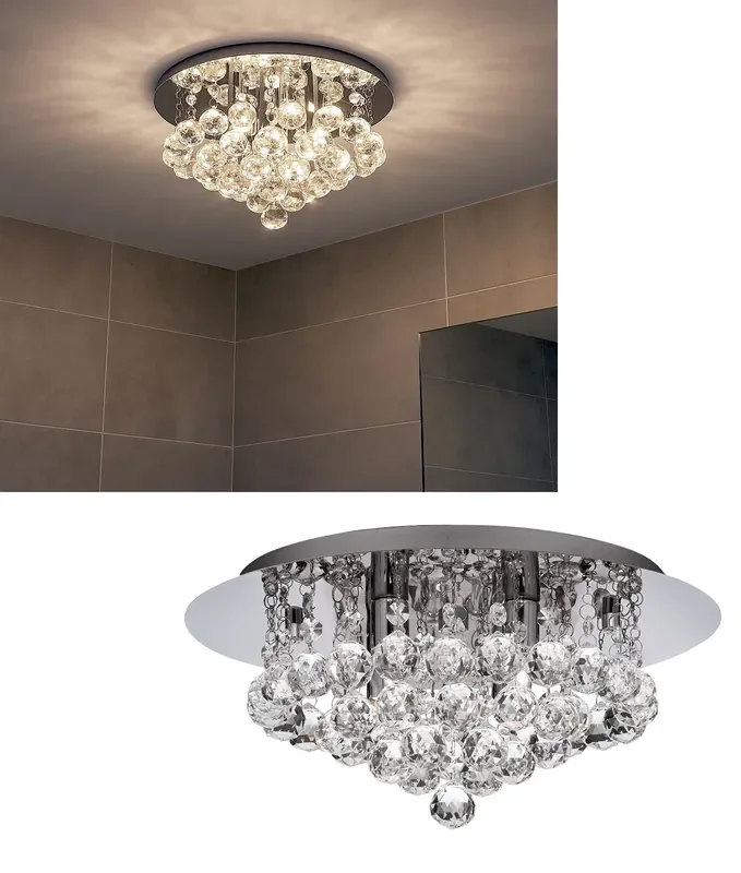 Crystal Drop Flush Mounted Ceiling Bathroom Light