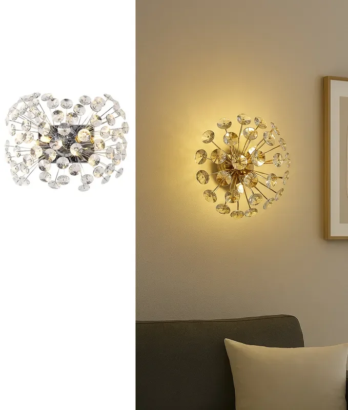 Crystal Faceted Wall Light – French Gold or Polished Chrome