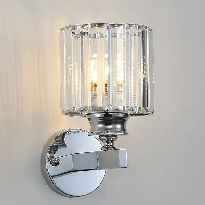 Crystal Wall Sconce Light – Modern E27 Silver Crystal Wall Lamp for Bedroom, Living Room, Hallway, Dining Room, Corridor