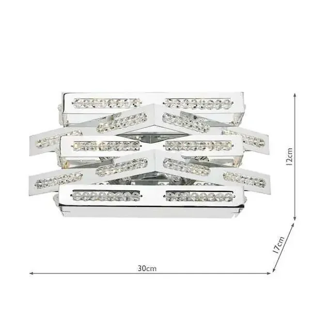 Cube 2 Light Polished Chrome with Crystal Glass Wall Light