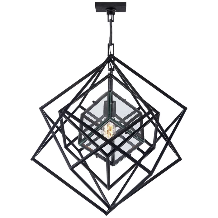 Cubist One Light Chandelier, Aged Iron