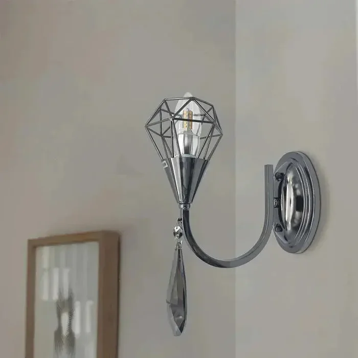 curved arm chrome wall lights K9 crystal droplet