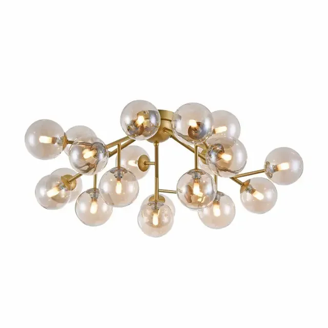 Dallas 20 light Gold with Amber Glass Semi-Flush Ceiling Light
