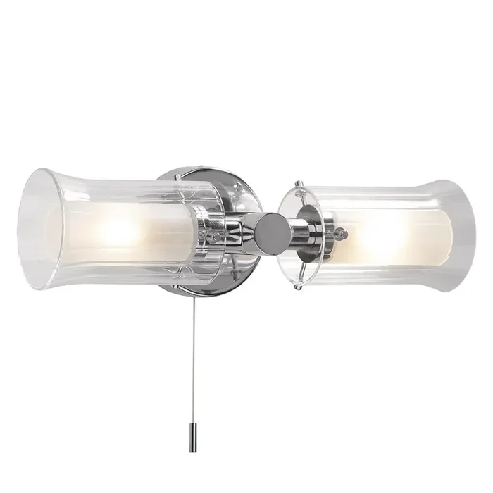 DAR ELB0950 Elba Polished Chrome Bathroom 2 Lamp Switched Wall Light with Glass Shade