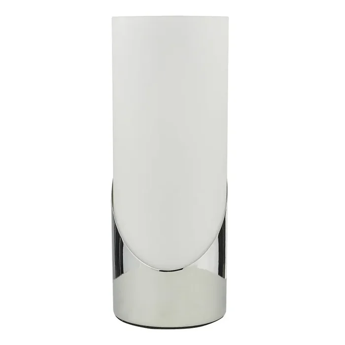 DAR FAR4250 Faris Polished Chrome & White Glass Modern Cylinder Touch Table Lamp
