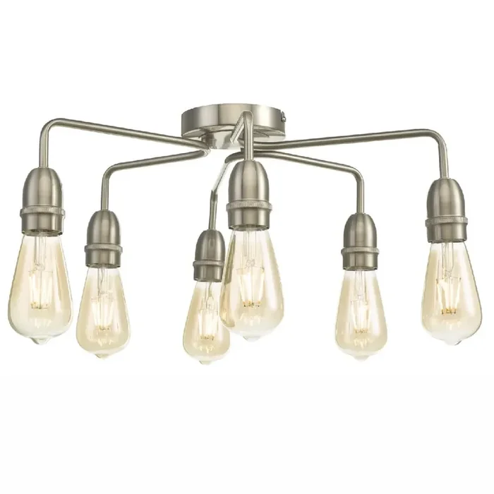 DAR KIE0646 Kiefer Satin Chrome Vintage 6 Lamp Semi Flush 52cm