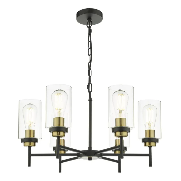 Dar Lighting Abel 6 Light Pendant Satin Black Glass • ABE0654